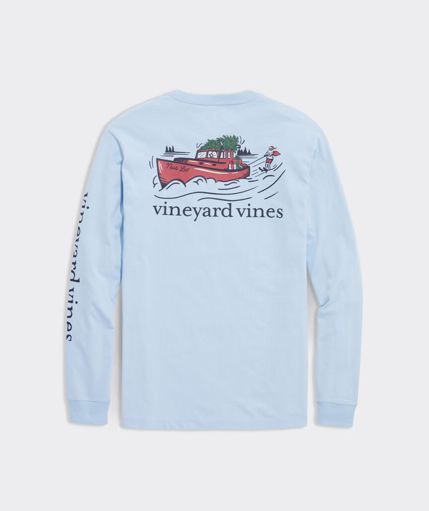 Vineyard Vines Santa Fishing KNOTTY Boat Red Long Sleeve T-Shirt