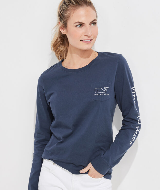 vineyard vines womens Long-sleeve Vintage Whale Pocket Tee T Shirt,  Flamingo, XX-Small US