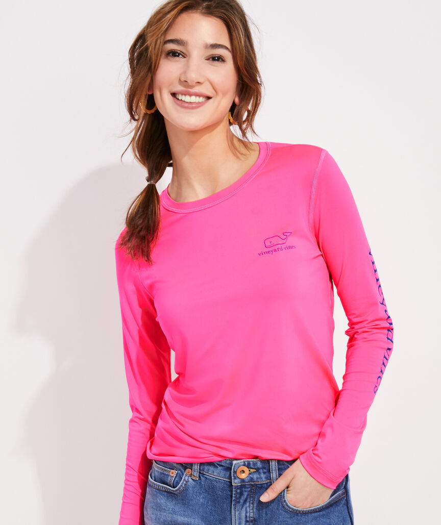 Vineyard Vines Women's Long Sleeve Vintage Whale Graphic Tee in Bright Pink Size: XXS