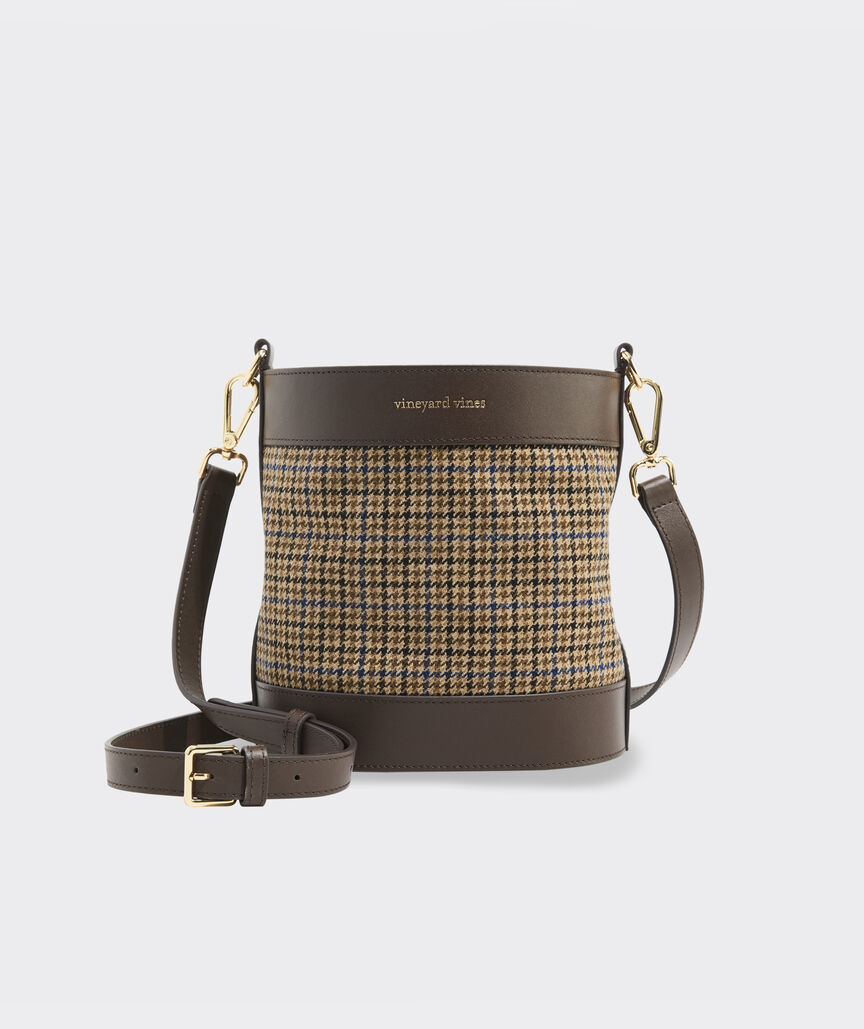 Tweed Leather Trim Crossbody Bucket Bag