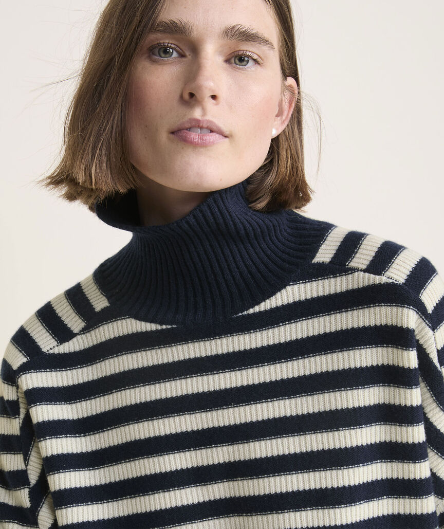 Cashmere Relaxed Texture Stripe Turtle Neck Sweater