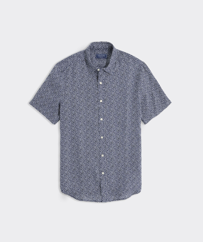 Linen Short-Sleeve Micro Leaf Shirt