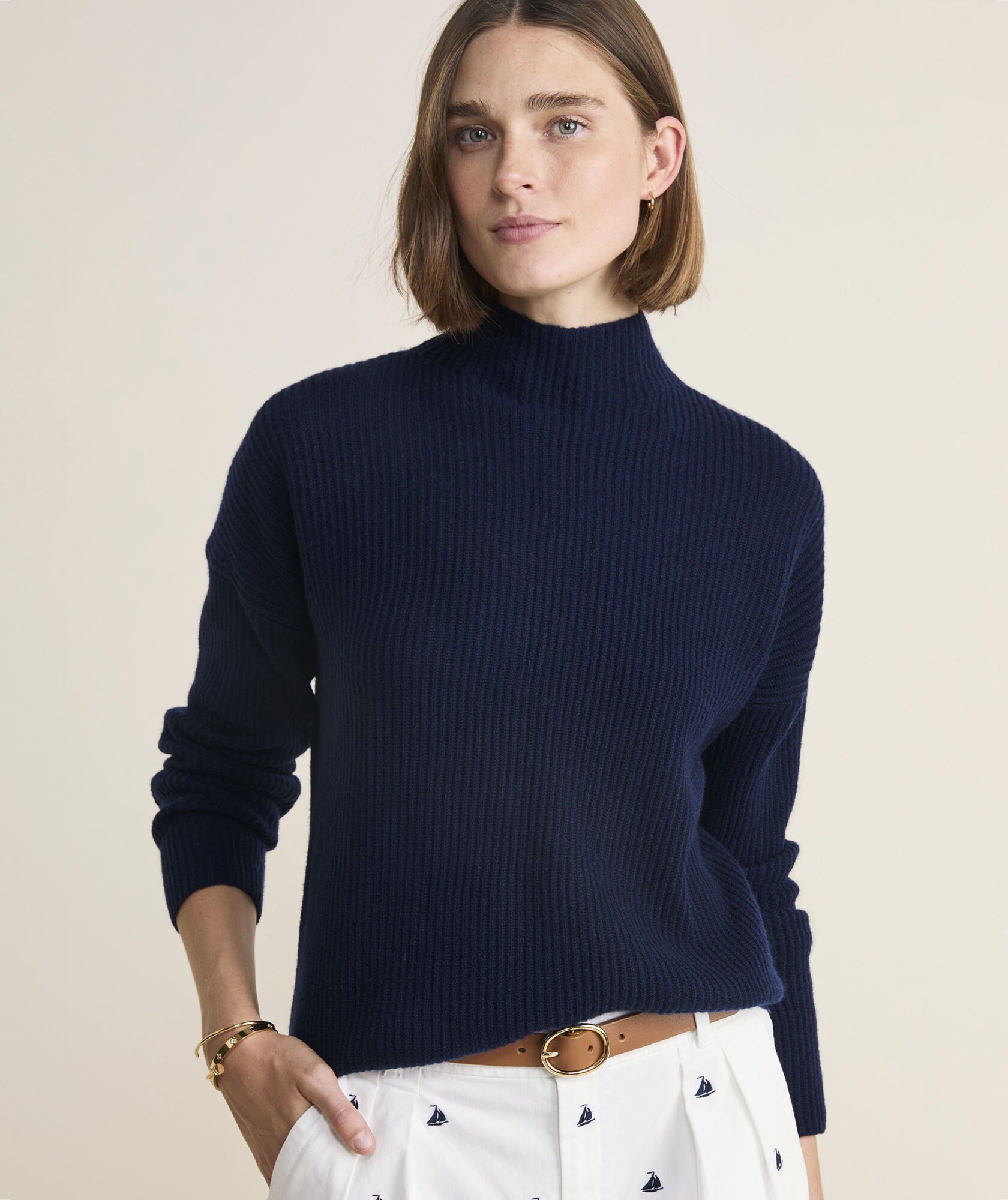 Seaspun Cashmere Ribbed Mockneck Sweater