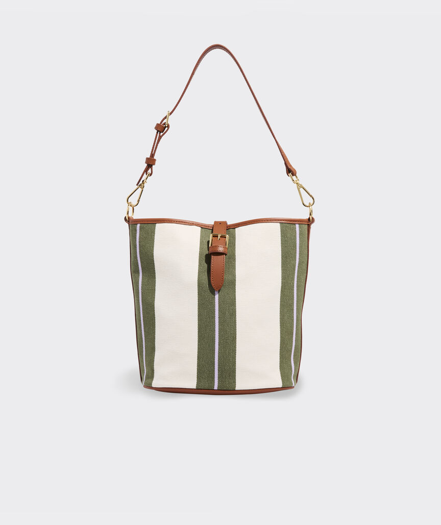 Leather Trim Striped Shoulder Bag