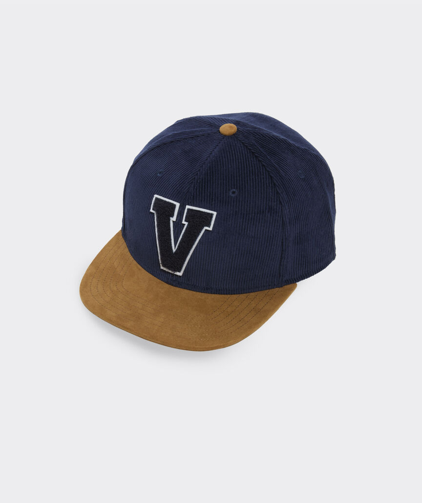 Corduroy & Suede Flat Brim V Patch Hat