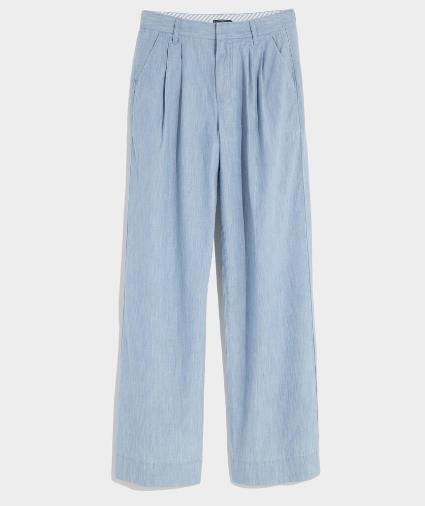 Chambray Pleated Wide Leg Trouser