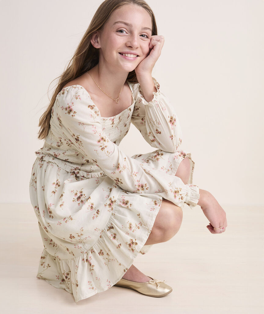 Girls' Smocked Long-Sleeve Dress