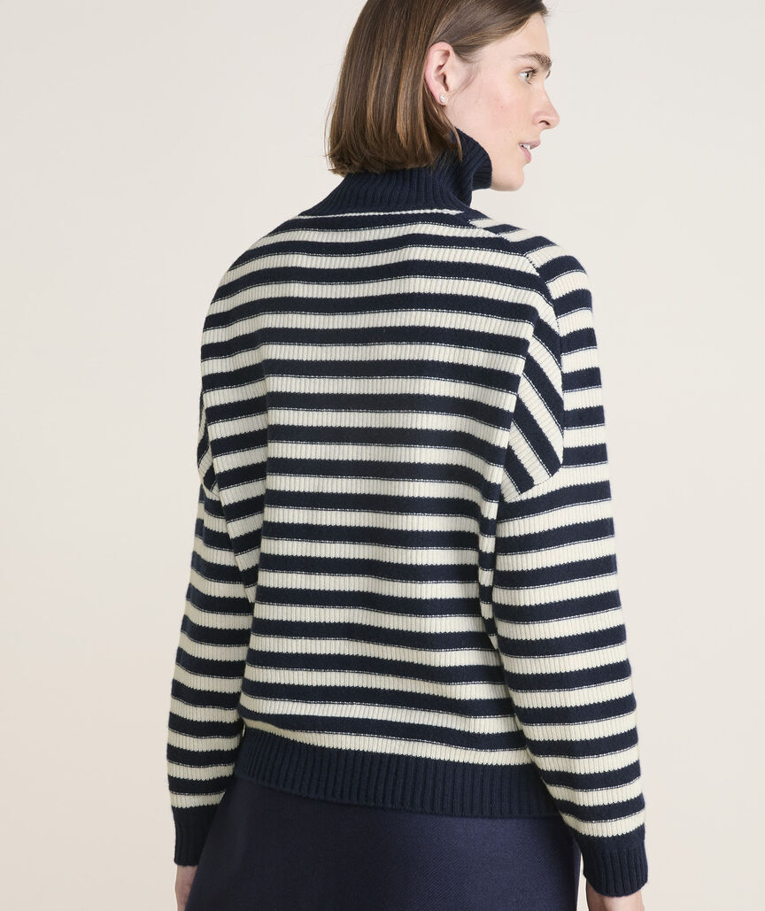 Cashmere Relaxed Texture Stripe Turtle Neck Sweater