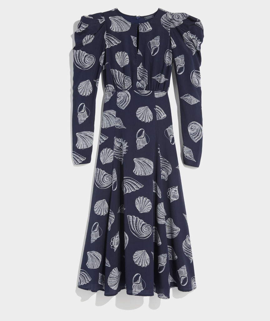 Puff-Sleeve Keyhole Midi Dress