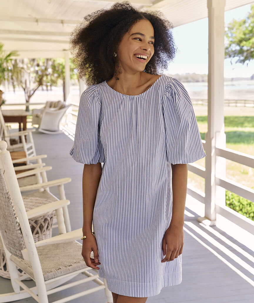 Poplin Puff-Sleeve Shift Dress