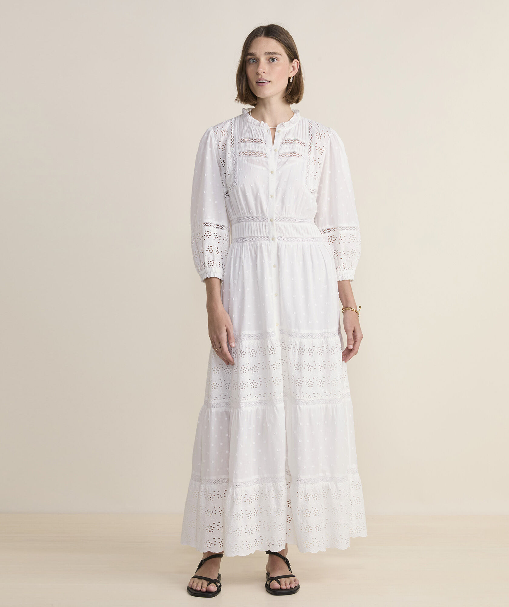 Eyelet Button-Front Maxi Dress