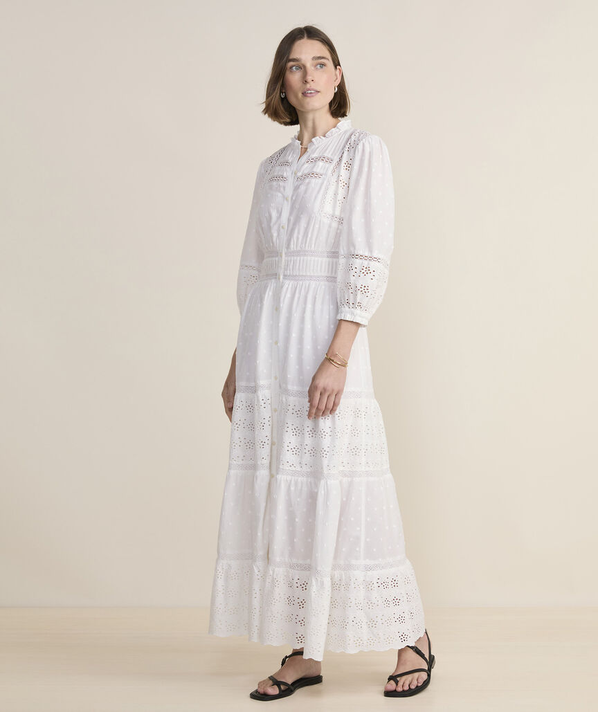 Eyelet Button-Front Maxi Dress