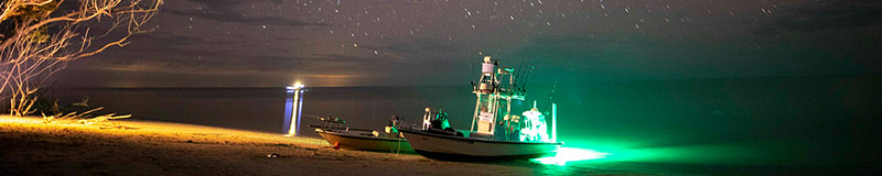 boat on the shore at night