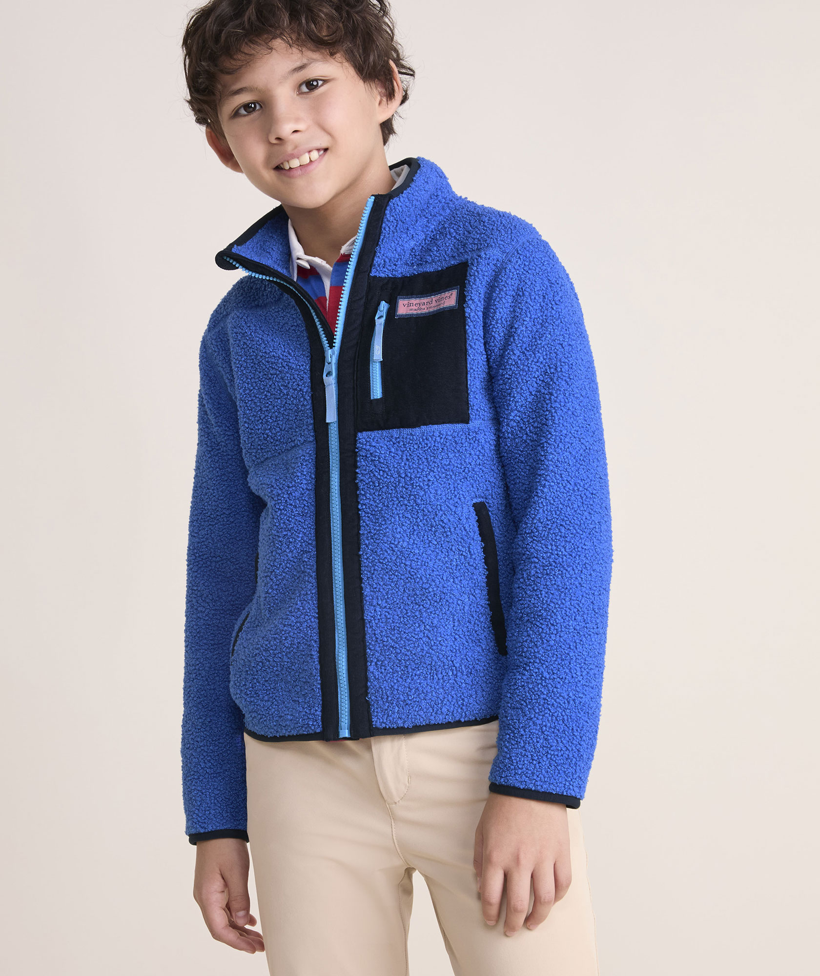 Shop Boys Heritage High Pile Fleece SuperShep Full Zip Jacket at vineyard vines