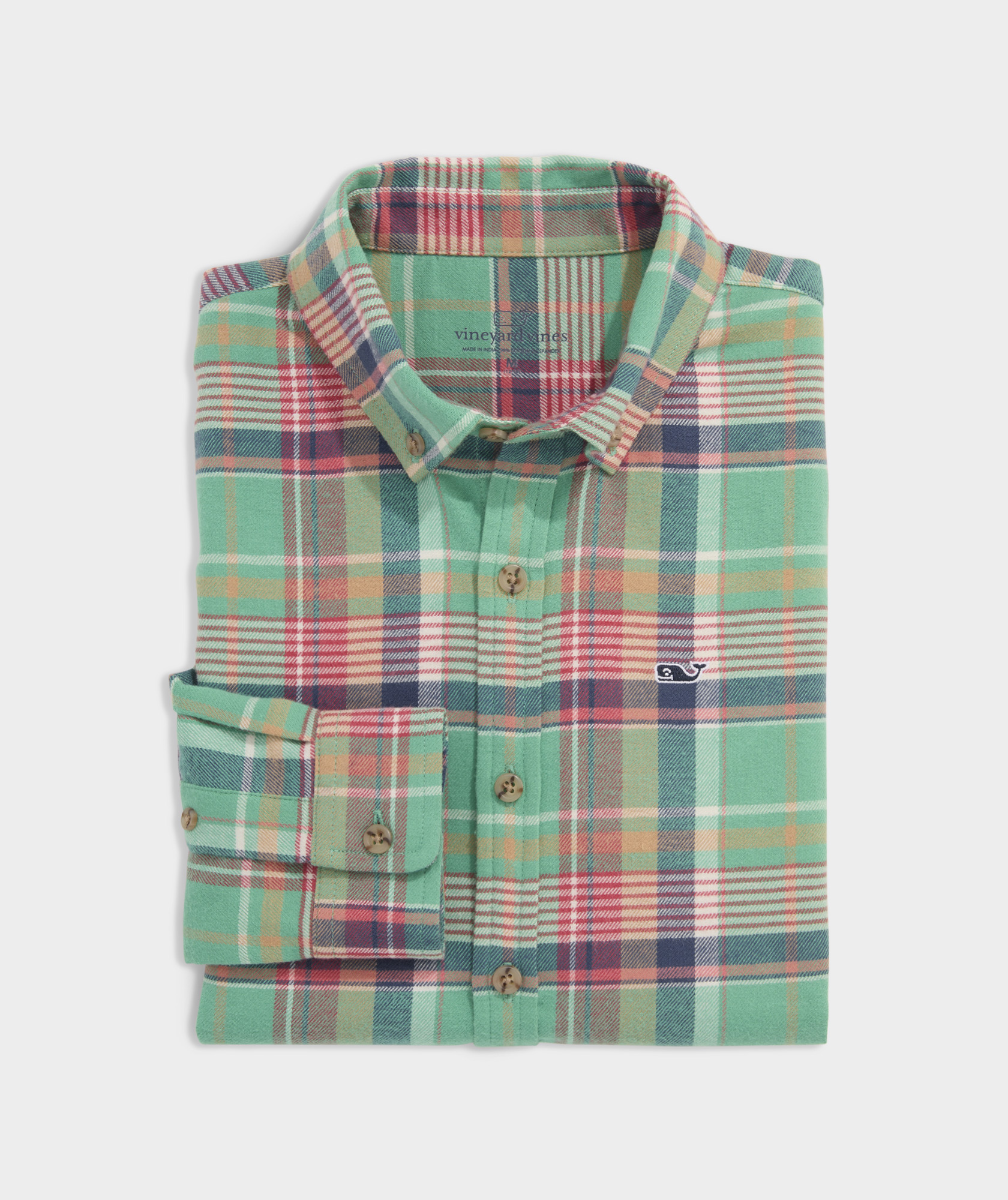 New boys S (8-10) Vineyard 2024 Vines stretch cotton plaid shirt Aquinnah Aqua