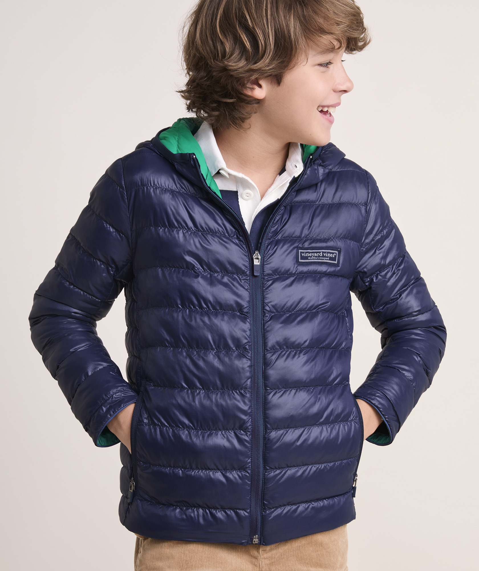 Shop Boys Hooded Lightweight Packable Puffer Jacket at vineyard vines