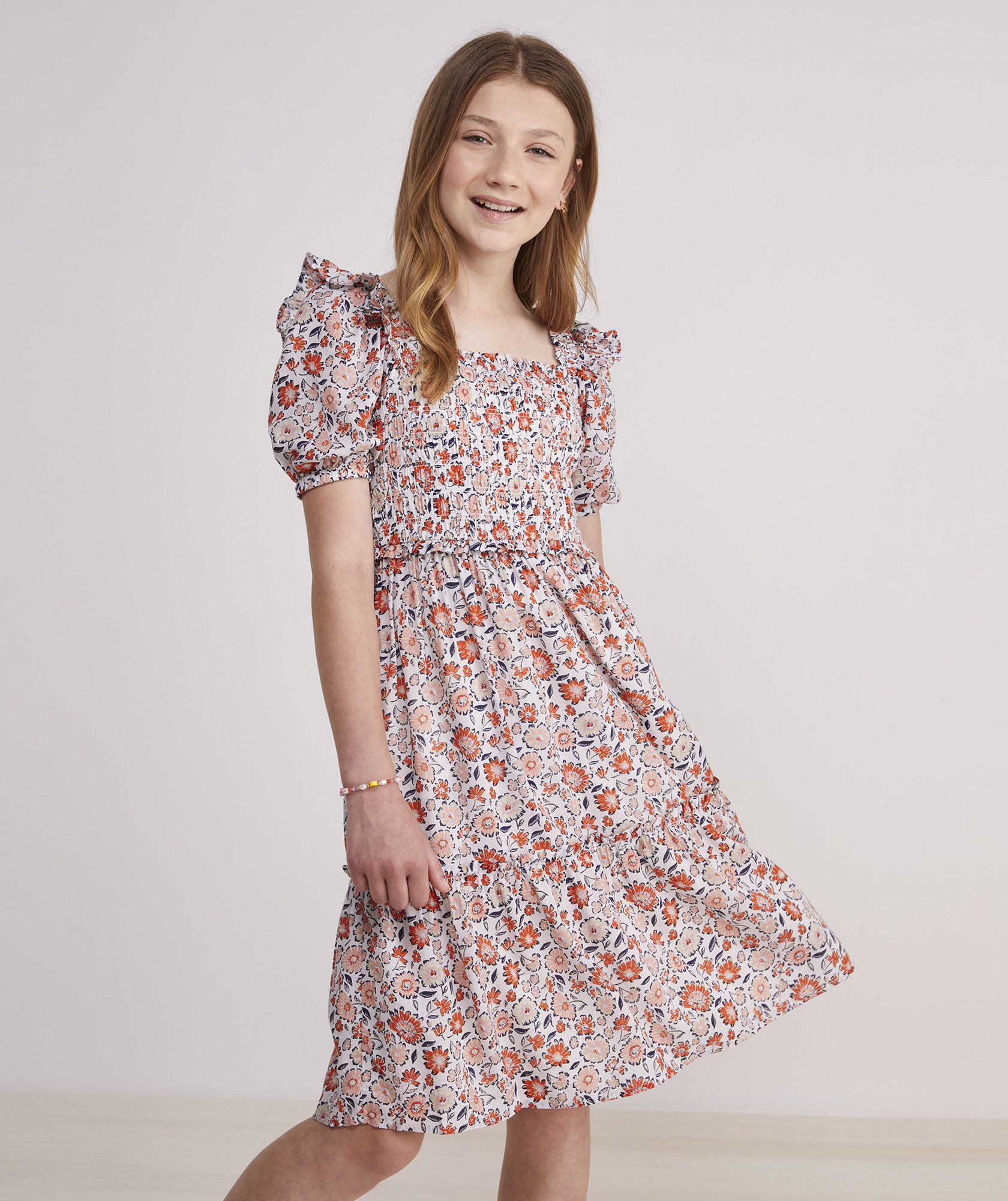 Girls' Floral Smocked Midi Dress