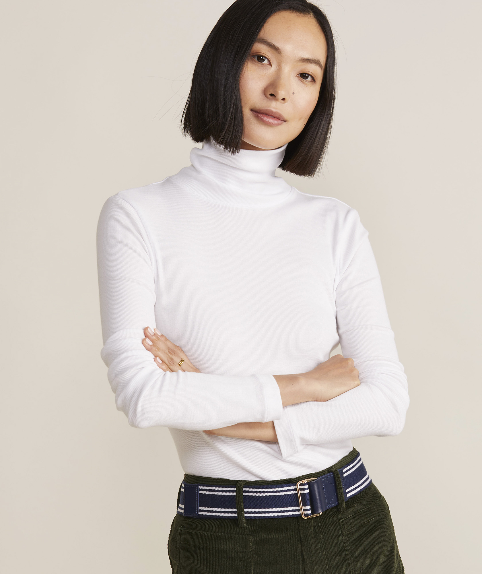 Heritage Ribbed Turtleneck White Cap